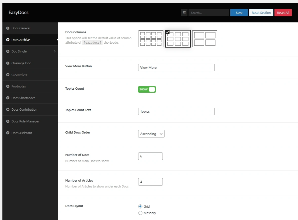 Documentation Customizer Dashboard