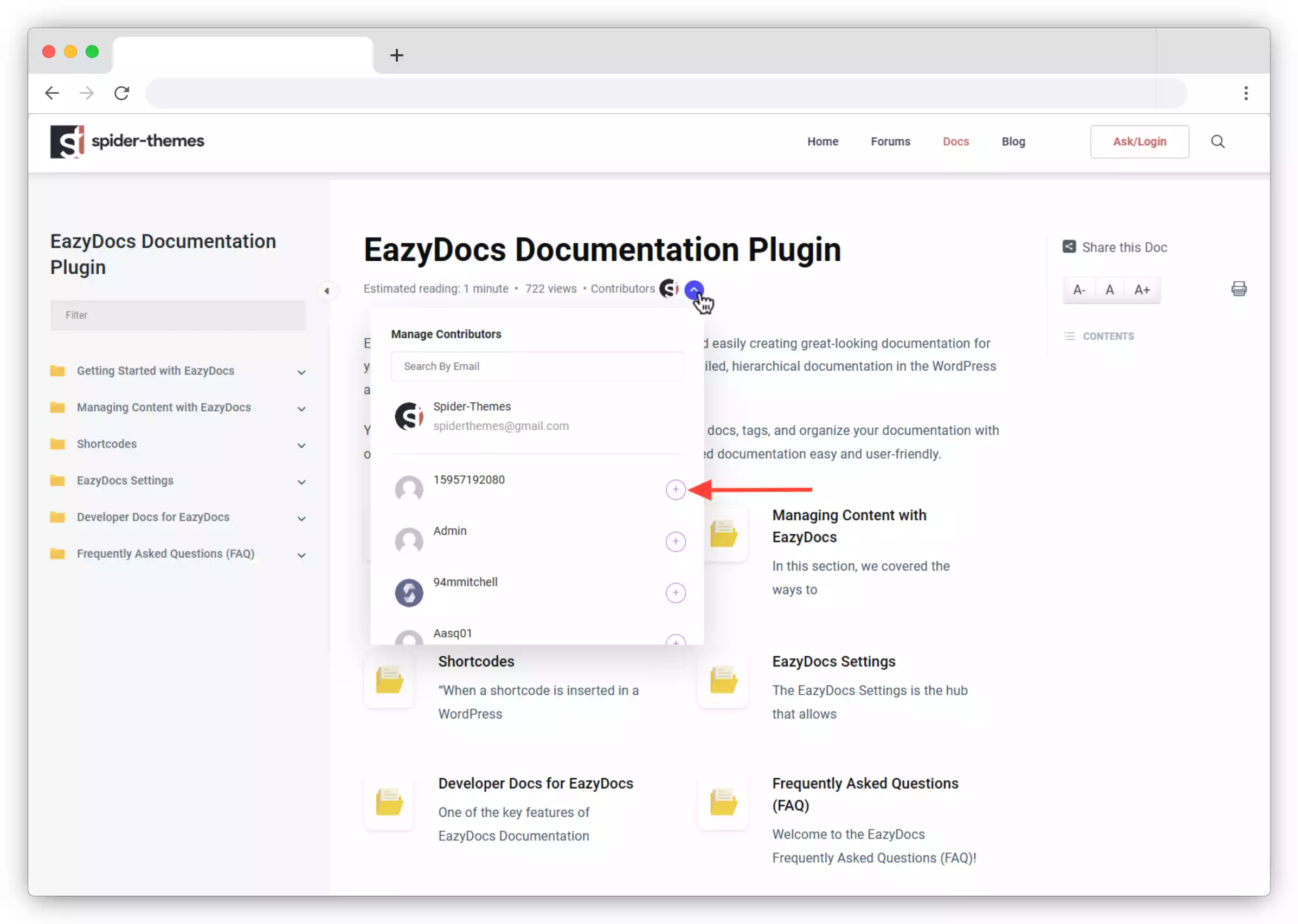 EazyDocs Front-end Docs Contribution Editor Menu 