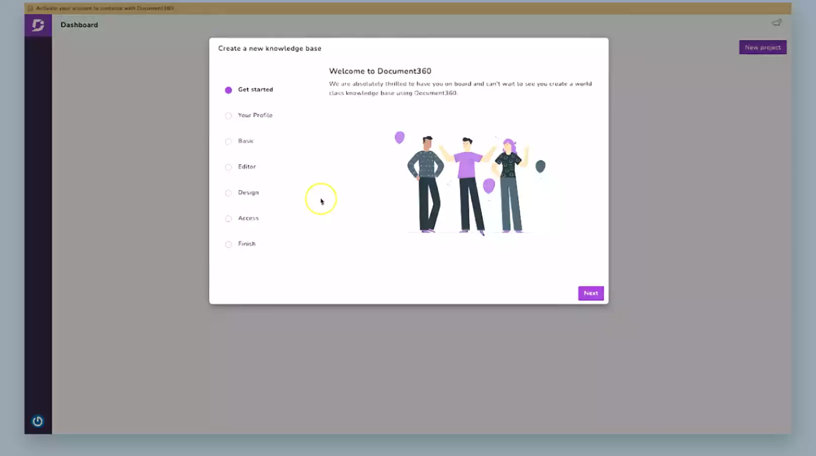 Document360's Setup Wizard 
