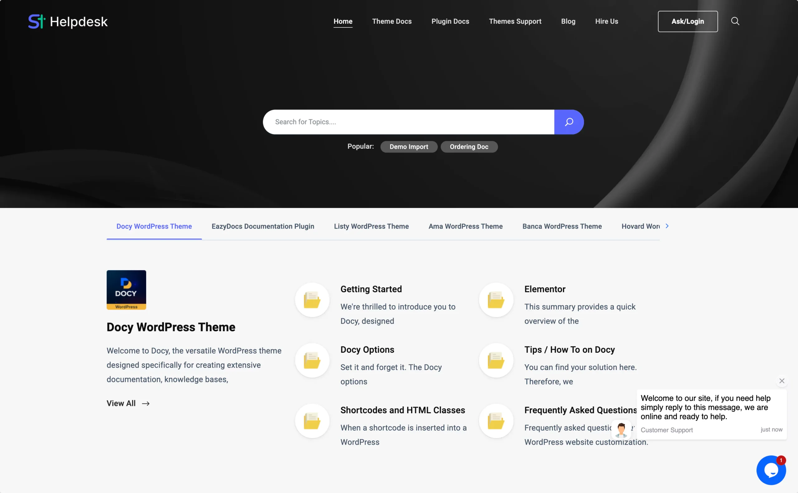 documentation landing page style