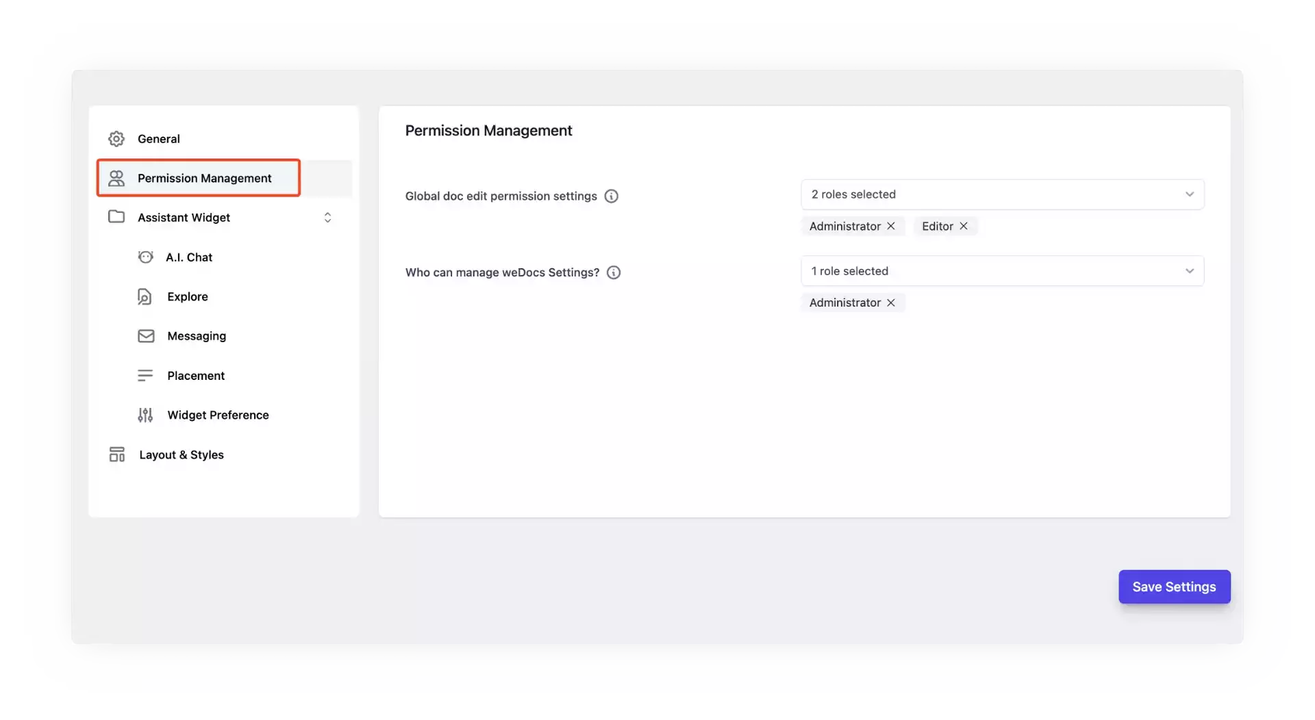 weDocs User Role Manager for Intenal Docs